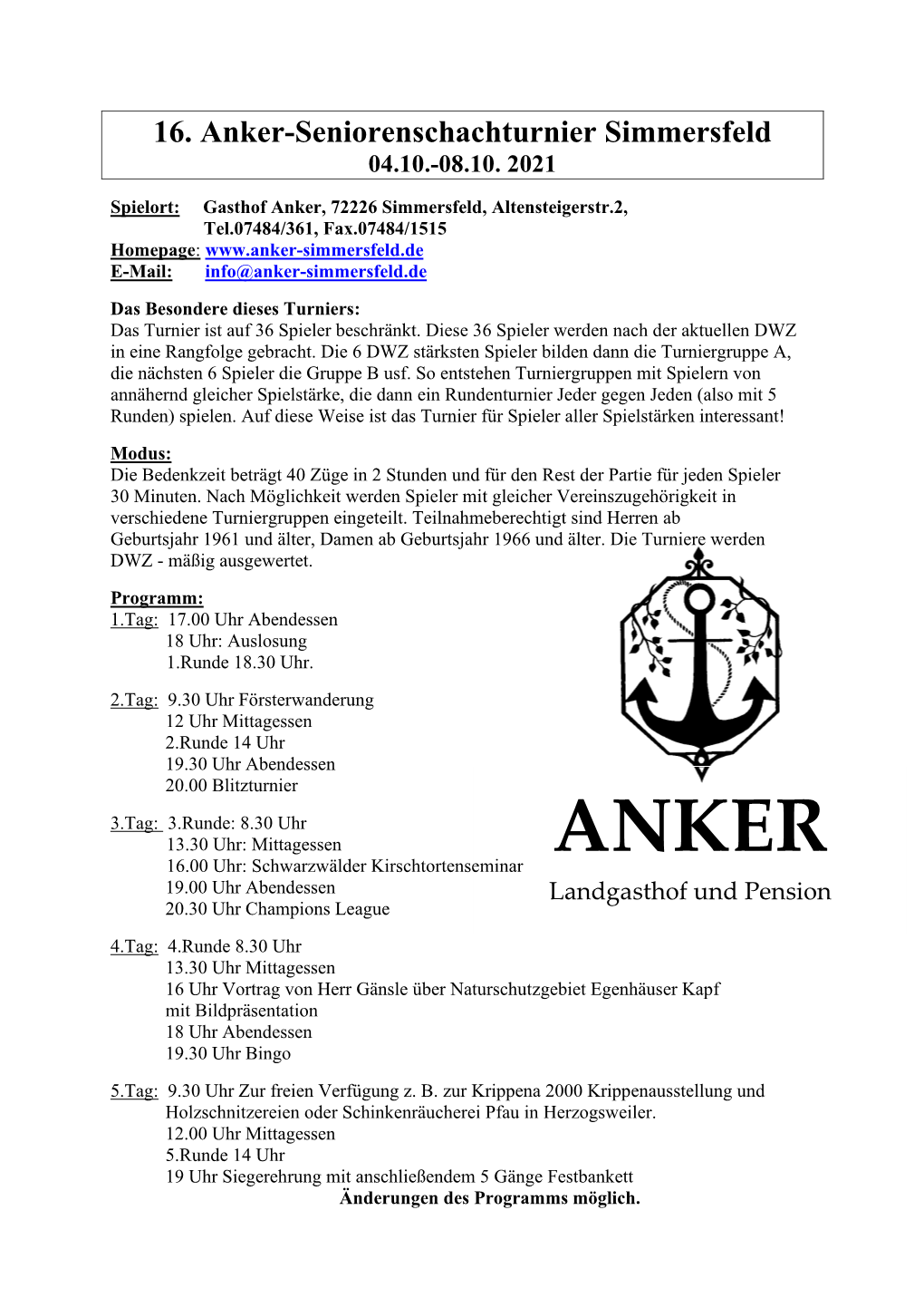 16. Anker-Seniorenschachturnier Simmersfeld 04.10.-08.10