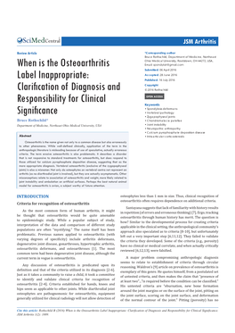 When Is the Osteoarthritis Label Inappropriate: Clarification of Diagnosis and Responsibility for Clinical Significance