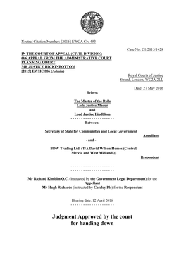 Judgment Approved by the Court for Handing Down