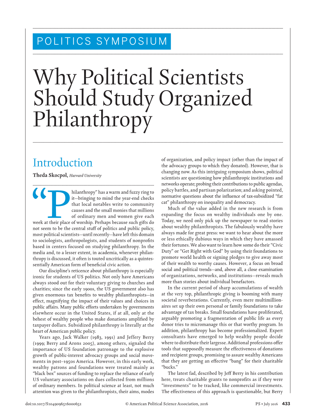 Why Political Scientists Should Study Organized Philanthropy