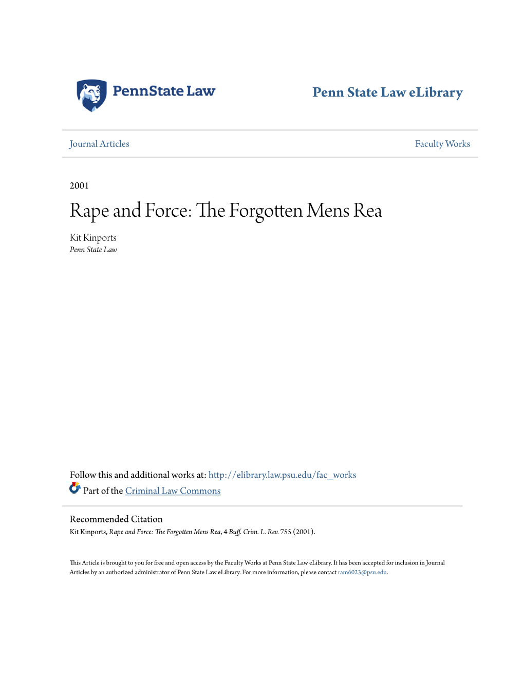 Rape and Force: the Forgotten Mens Rea, 4 Buff