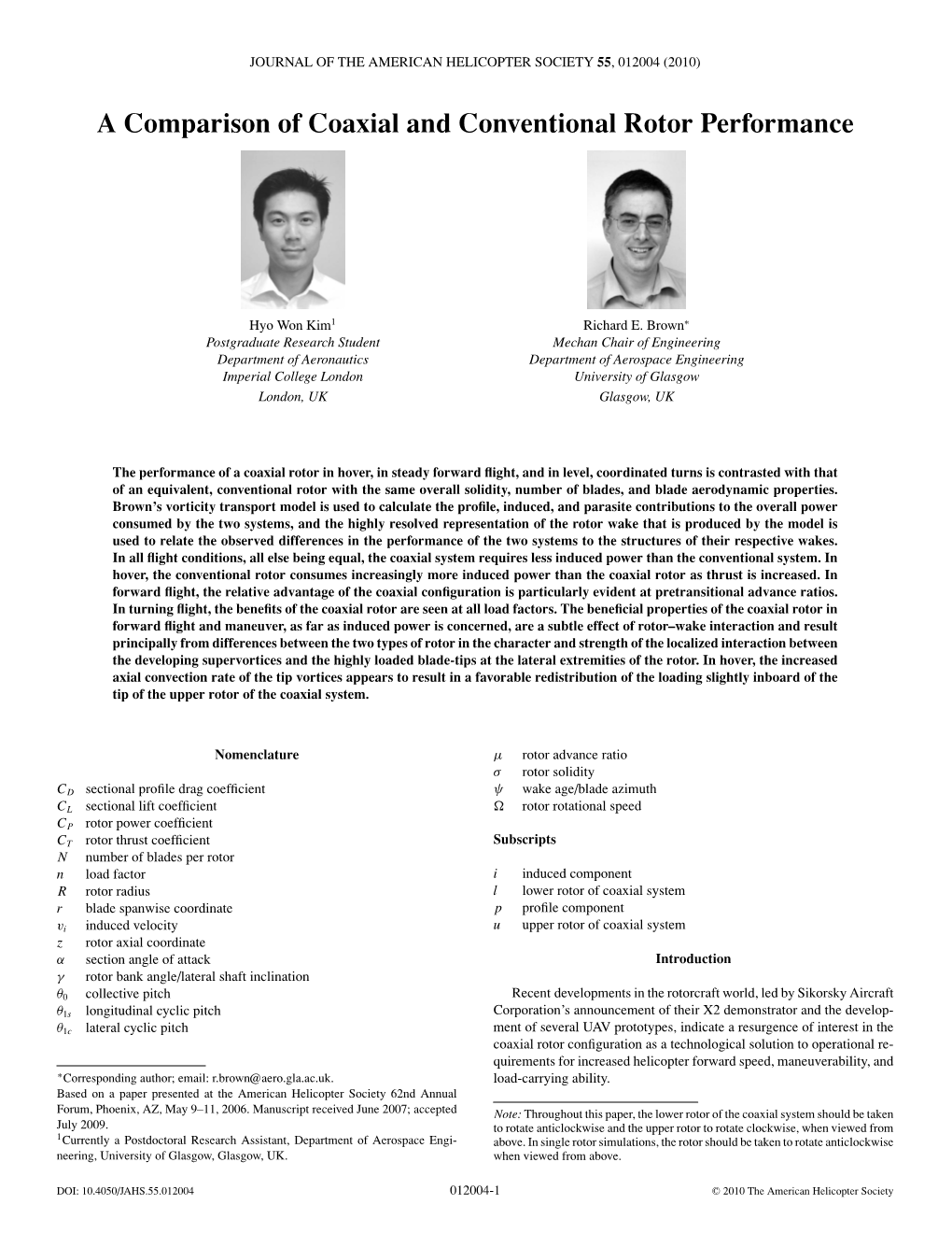 A Comparison of Coaxial and Conventional Rotor Performance