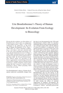 Urie Bronfenbrenner's Theory of Human Development: Its Evolution