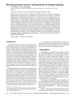 Blowing Pressure, Power, and Spectrum in Trumpet Playing N