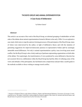 THE BOYD GROUP and ANIMAL EXPERIMENTATION a Case Study of Deliberation