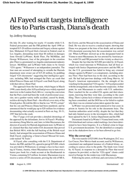 Al Fayed Suit Targets Intelligence Ties to Paris Crash, Diana's Death
