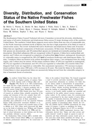 Diversity, Distribution, and Conservation Status of the Native Freshwater Fishes of the Southern United States by Melvin L