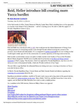 Reid, Heller Introduce Bill Creating More Yucca Hurdles [PDF, 2 Pages]