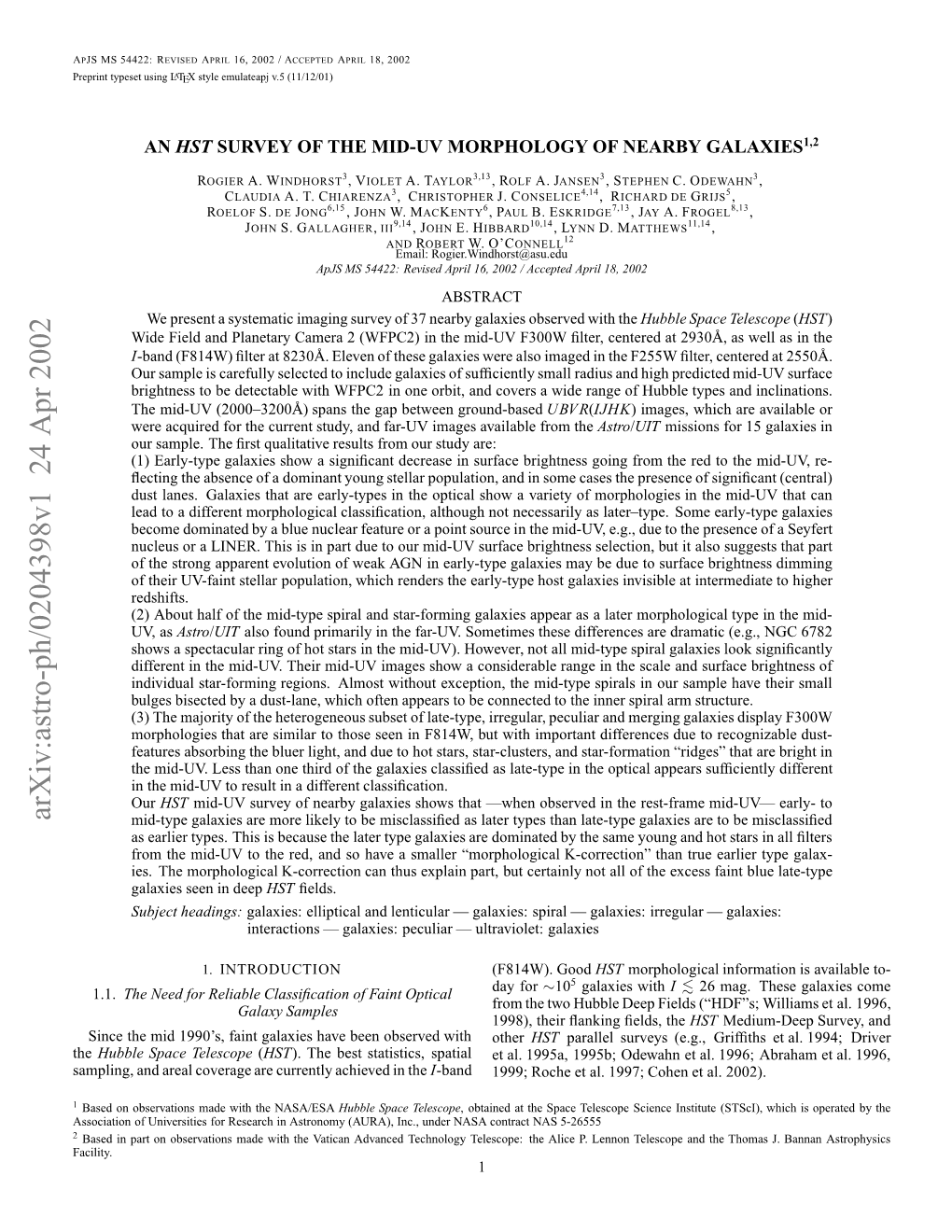 Arxiv:Astro-Ph/0204398V1 24 Apr 2002 Rpittpstuigl Using Typeset Preprint Facility