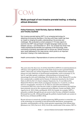 Media Portrayal of Non-Invasive Prenatal Testing: a Missing Ethical Dimension