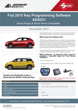 Fiat 2015 Key Programming Software ADS231 Smart Dongle & Smart Aerial Compatible November 2015