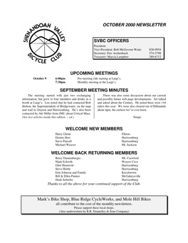 October 2000 Newsletter