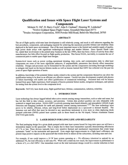 Qualification and Issues with Space Flight Laser Systems and Components Melanie N