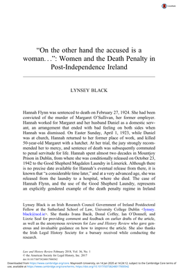 “On the Other Hand the Accused Is a Woman...”: Women and the Death Penalty in Post-Independence Ireland