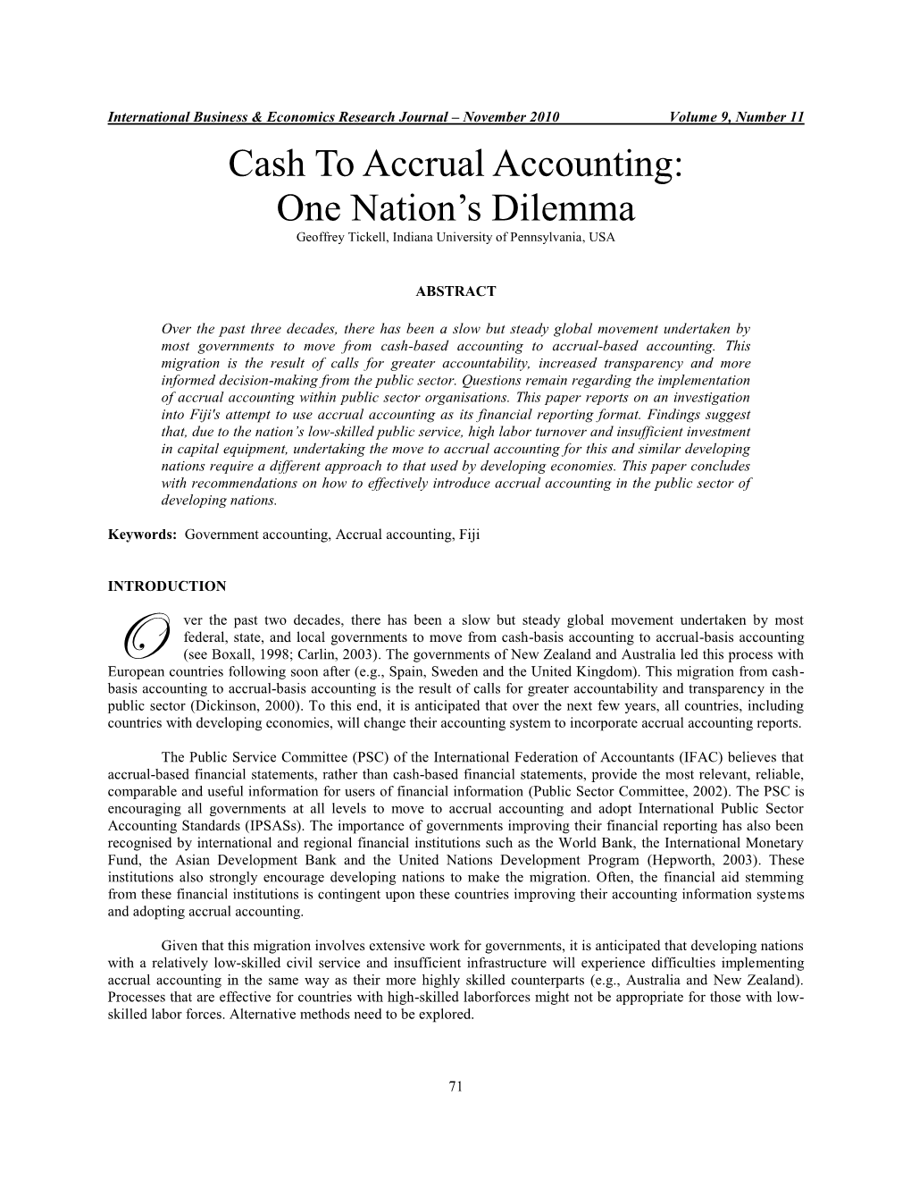 Cash to Accrual Accounting: One Nation's Dilemma