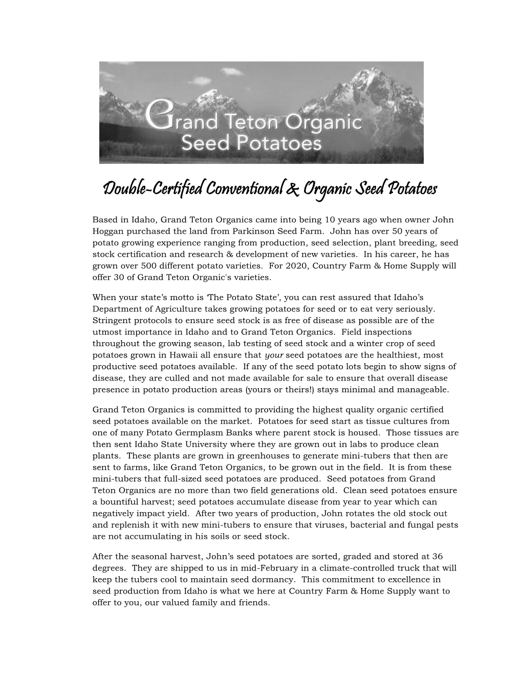 Double-Certified Conventional & Organic Seed Potatoes