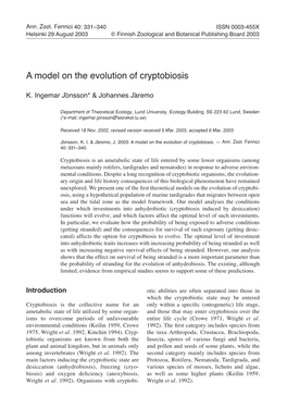 A Model on the Evolution of Cryptobiosis