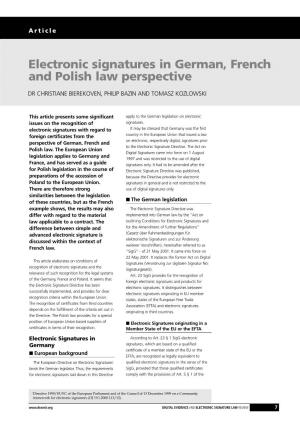 Electronic Signatures in German, French and Polish Law Perspective