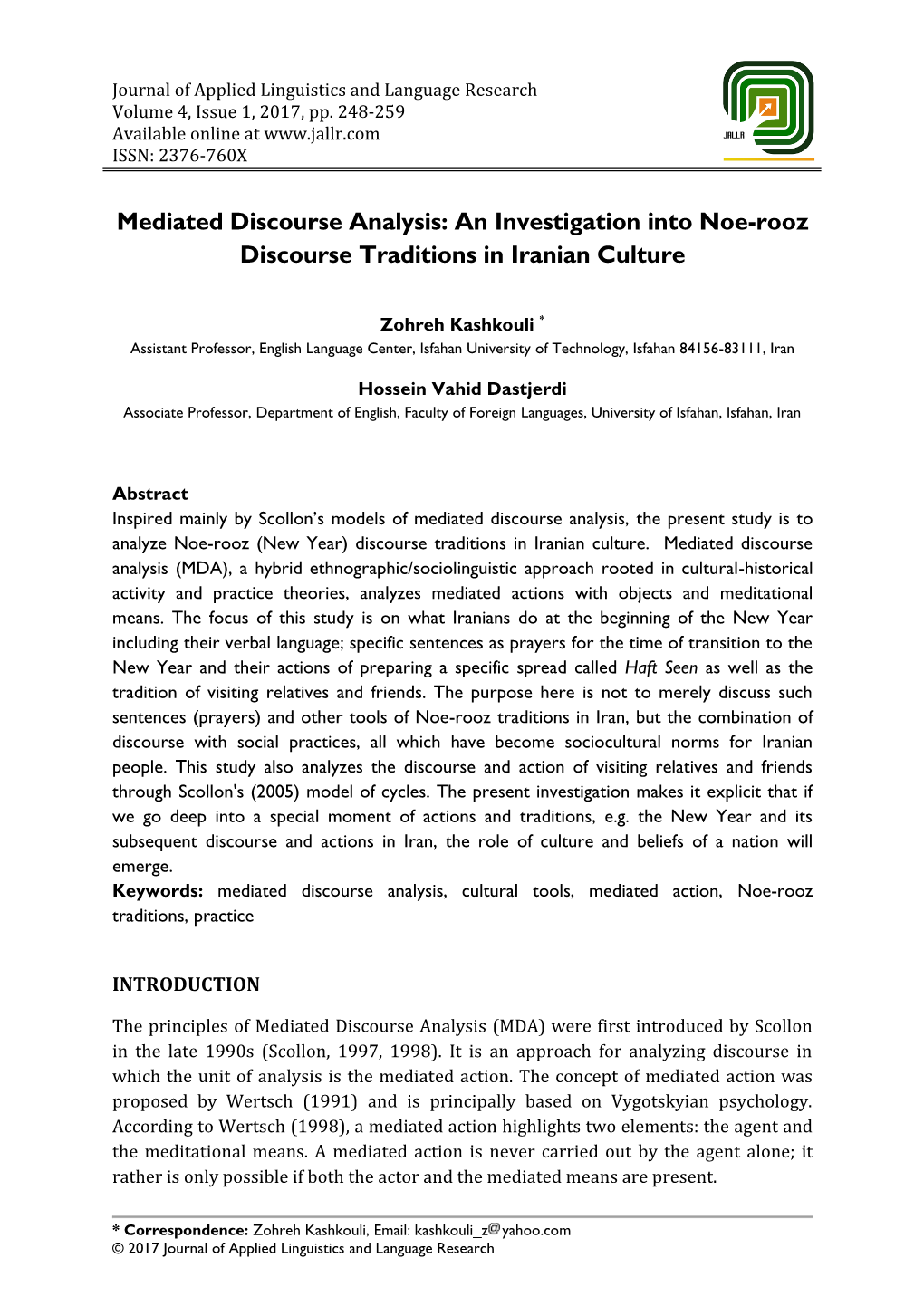 Mediated Discourse Analysis: an Investigation Into Noe-Rooz Discourse Traditions in Iranian Culture