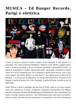 MUSICA &#8211; Ed Banger Records. Parigi È