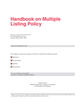 Handbook on Multiple Listing Policy
