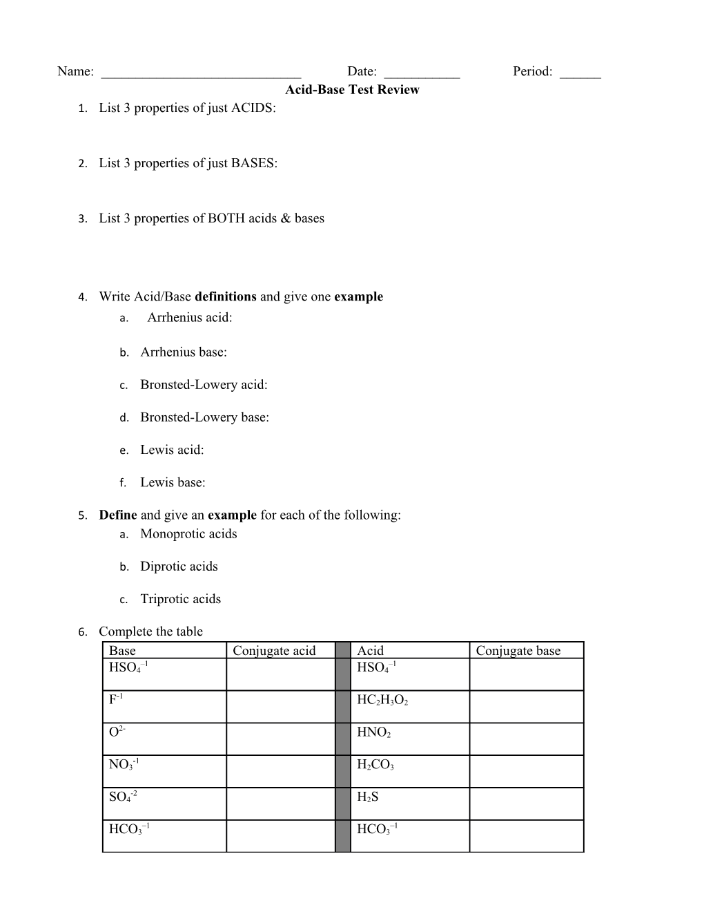 Acid-Base Test Review