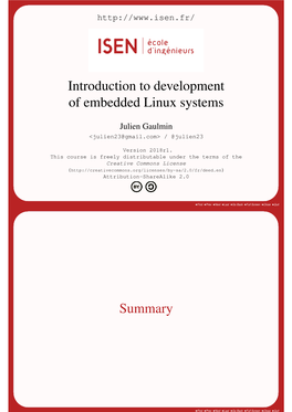 Introduction to Development of Embedded Linux Systems Summary
