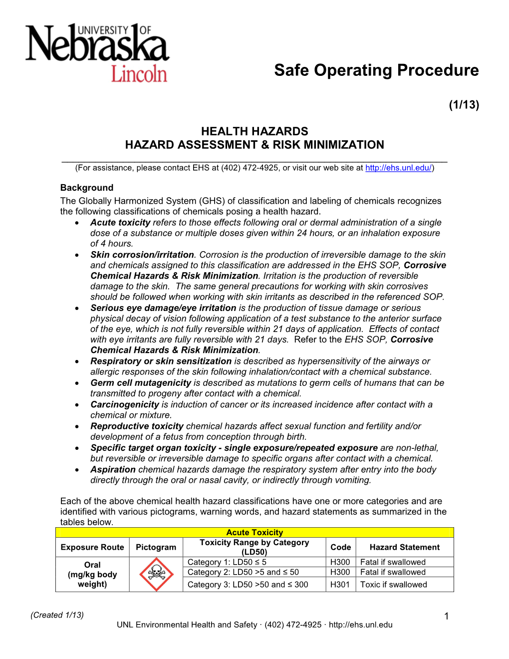 Health Hazards Hazard Assessment & Risk