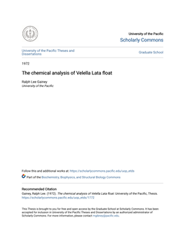 The Chemical Analysis of Velella Lata Float