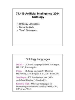 74.419 Artificial Intelligence 2004 Ontology