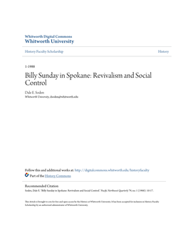 Billy Sunday in Spokane: Revivalism and Social Control Dale E