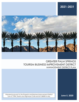 Greater Palm Springs Tourism Business Improvement District Management District Plan