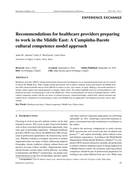 Recommendations for Healthcare Providers Preparing to Work in the Middle East: a Campinha-Bacote Cultural Competence Model Approach