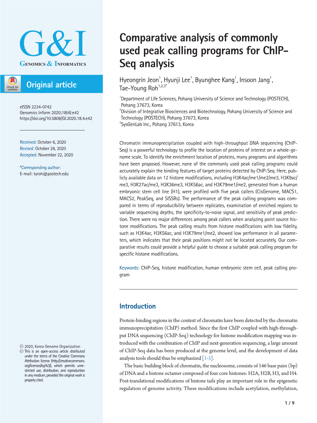 Comparative Analysis of Commonly Used Peak Calling Programs for Chip