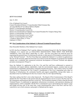 Letter to Oakland City Council