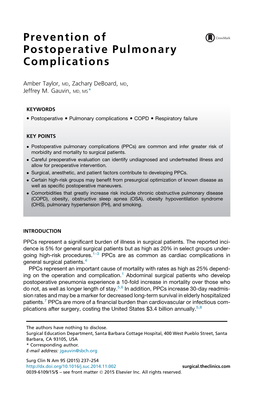 Prevention of Postoperative Pulmonary Complications