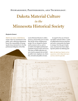 Dakota Material Culture in the Minnesota Historical Society