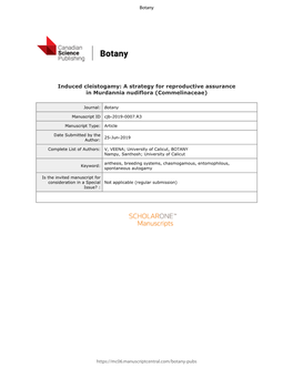 Induced Cleistogamy: a Strategy for Reproductive Assurance in Murdannia Nudiflora (Commelinaceae)