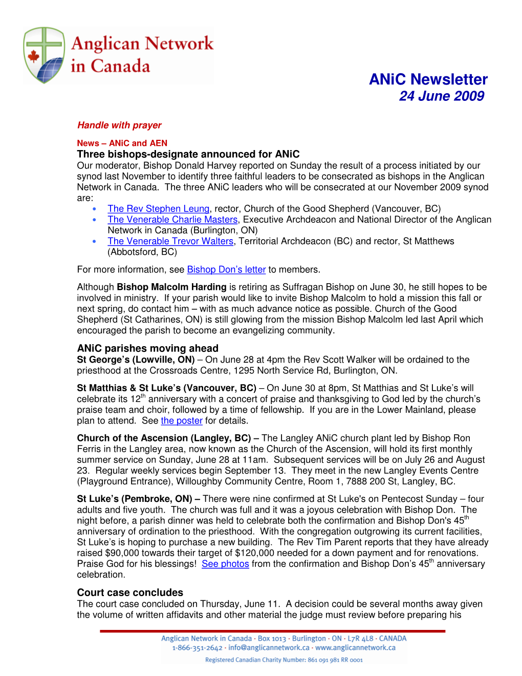 Anic Newsletter 24 June 2009