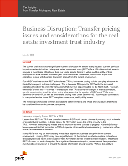 Business Disruption: Transfer Pricing Issues and Considerations for the Real Estate Investment Trust Industry