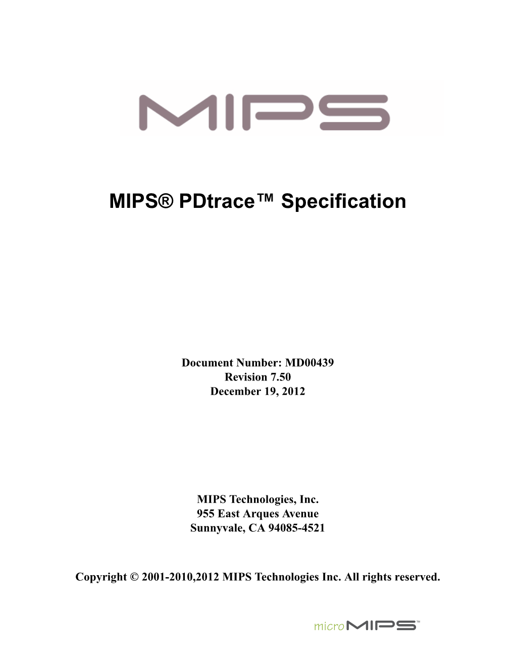 MIPS® Pdtrace™ Specification