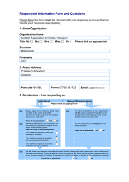 Respondent Information Form and Questions