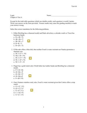 Chapter 6 Test a Except for the Truth Table Questions