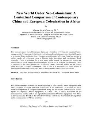 New World Order Neo-Colonialism: a Contextual Comparison of Contemporary China and European Colonization in Africa