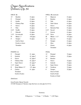 Organ Specifications Dobson, Op. 96