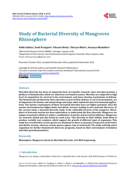 Study of Bacterial Diversity of Mangroves Rhizosphere