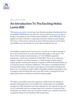 An Introduction to the Exciting Nokia Lumia 800