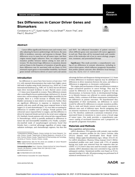 Sex Differences in Cancer Driver Genes and Biomarkers Constance H