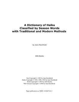 A Dictionary of Haiku Classified by Season Words with Traditional and Modern Methods