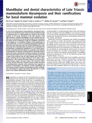 Mandibular and Dental Characteristics of Late Triassic Mammaliaform